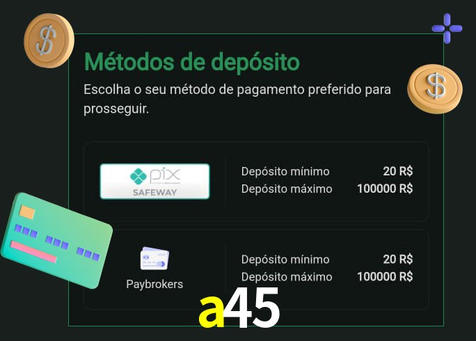 O cassino a45 oferece uma grande variedade de métodos de pagamento
